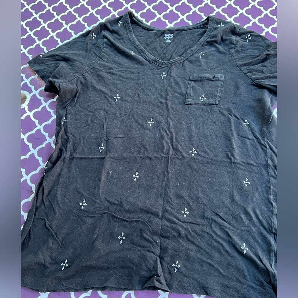 Avenue Black Rhinestone Accent Cotton Short Sleeve Tee